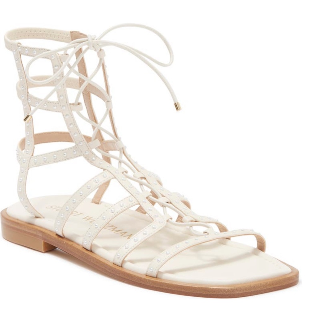 Stuart Weitzman Kora Pearly Stud Gladiator Sandals, Color Seashell, Size 7, NIB